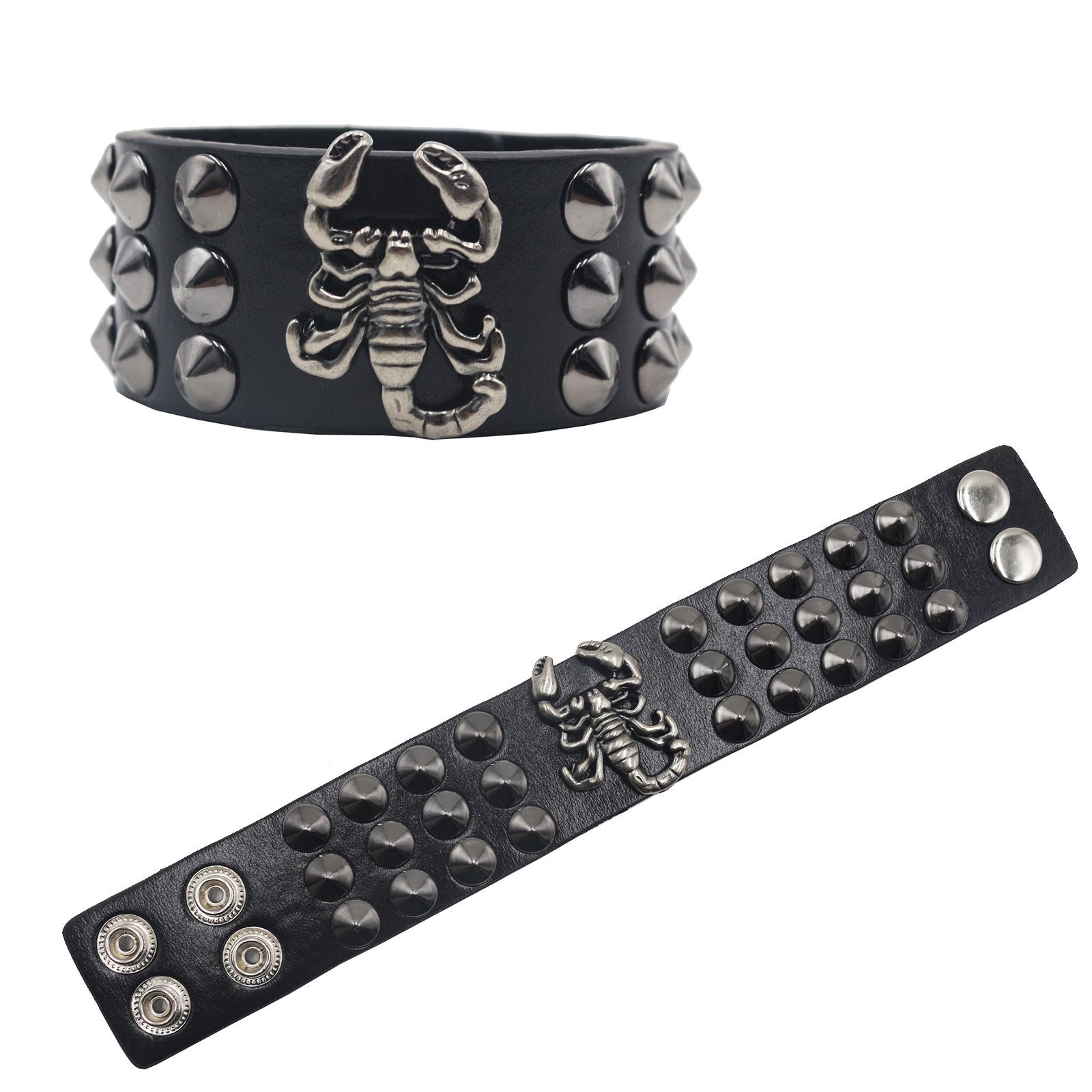 European & American Punk Genuine Leather Scorpion Rivet Bracelet