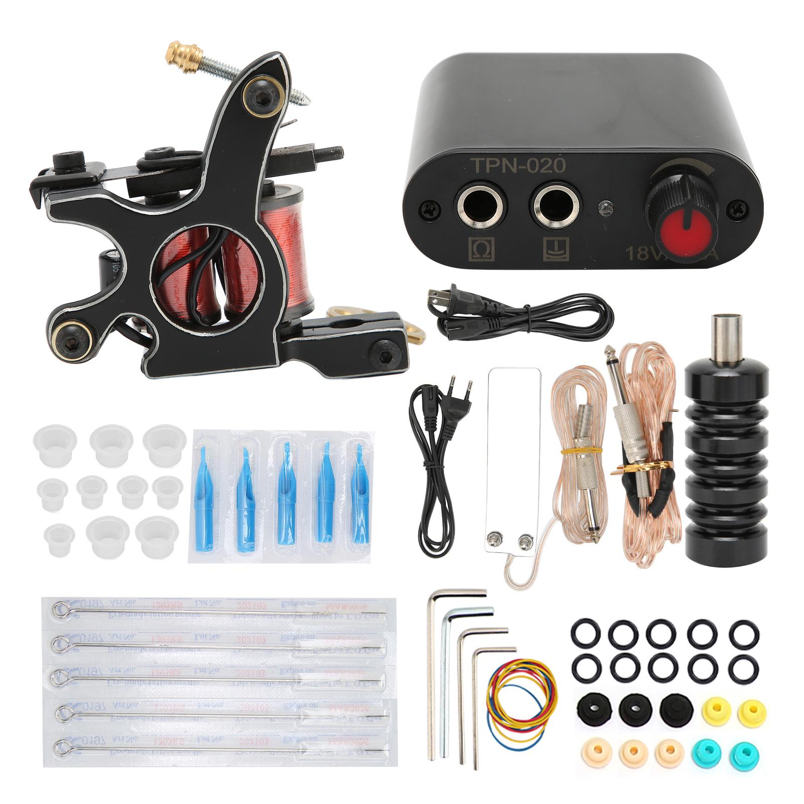 

Полный набор тату-машины Одноразовые иглы Источник питания Татуировка Чернила Пигментная чашка 90-265V