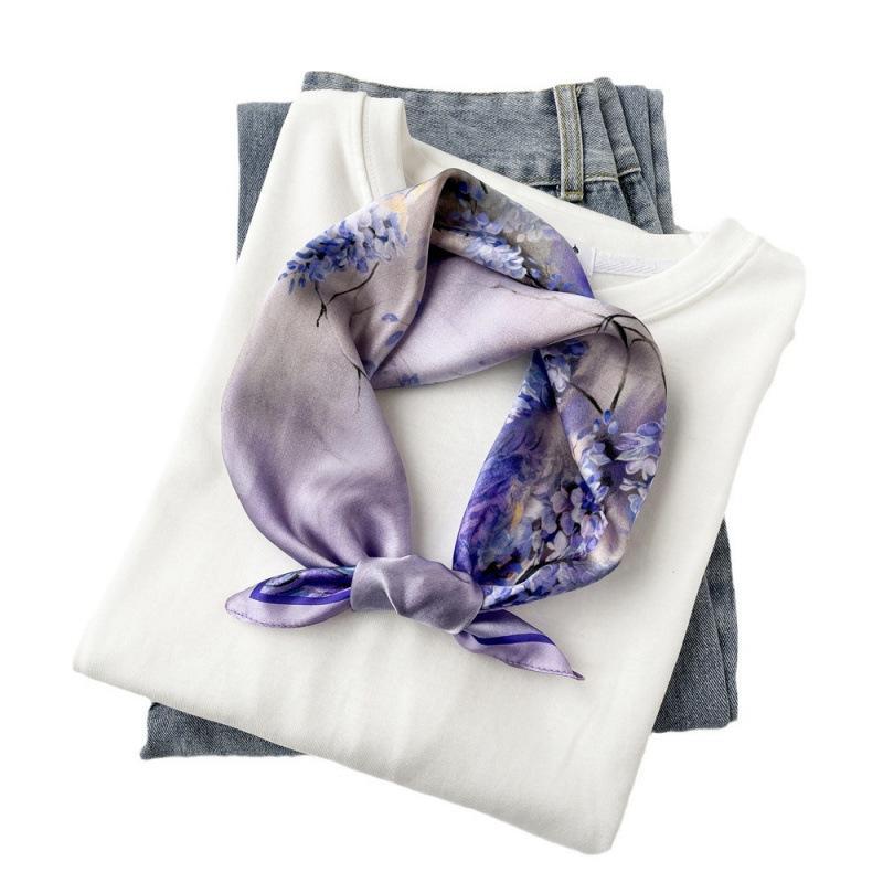 53 Einfacher Crêpe Satin Seidenschal Seide High-End Nationaler Stil Druck 100% Maulbeerseide Seide Luxus Seiden-Quadrat-Schal Damen-Schal