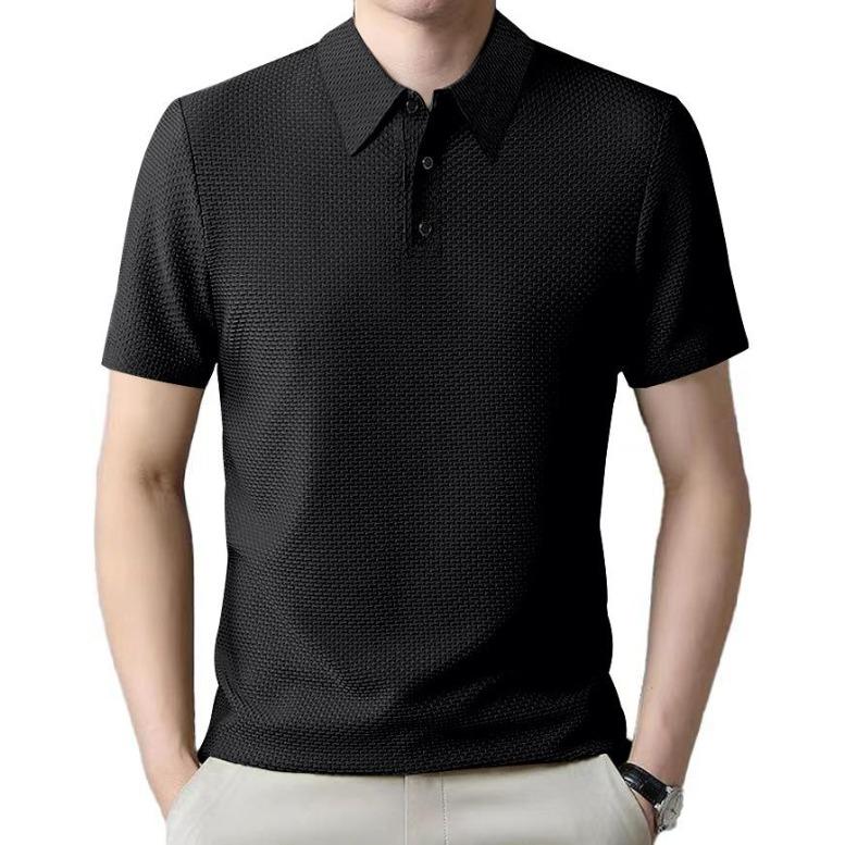 Summer New Men's Short-sleeved T-shirt Polo Shirt Lapel Button European and American Heavy Casual T-shirt