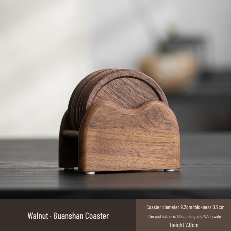 Black Walnut Solid Wood Coaster Set with Holder