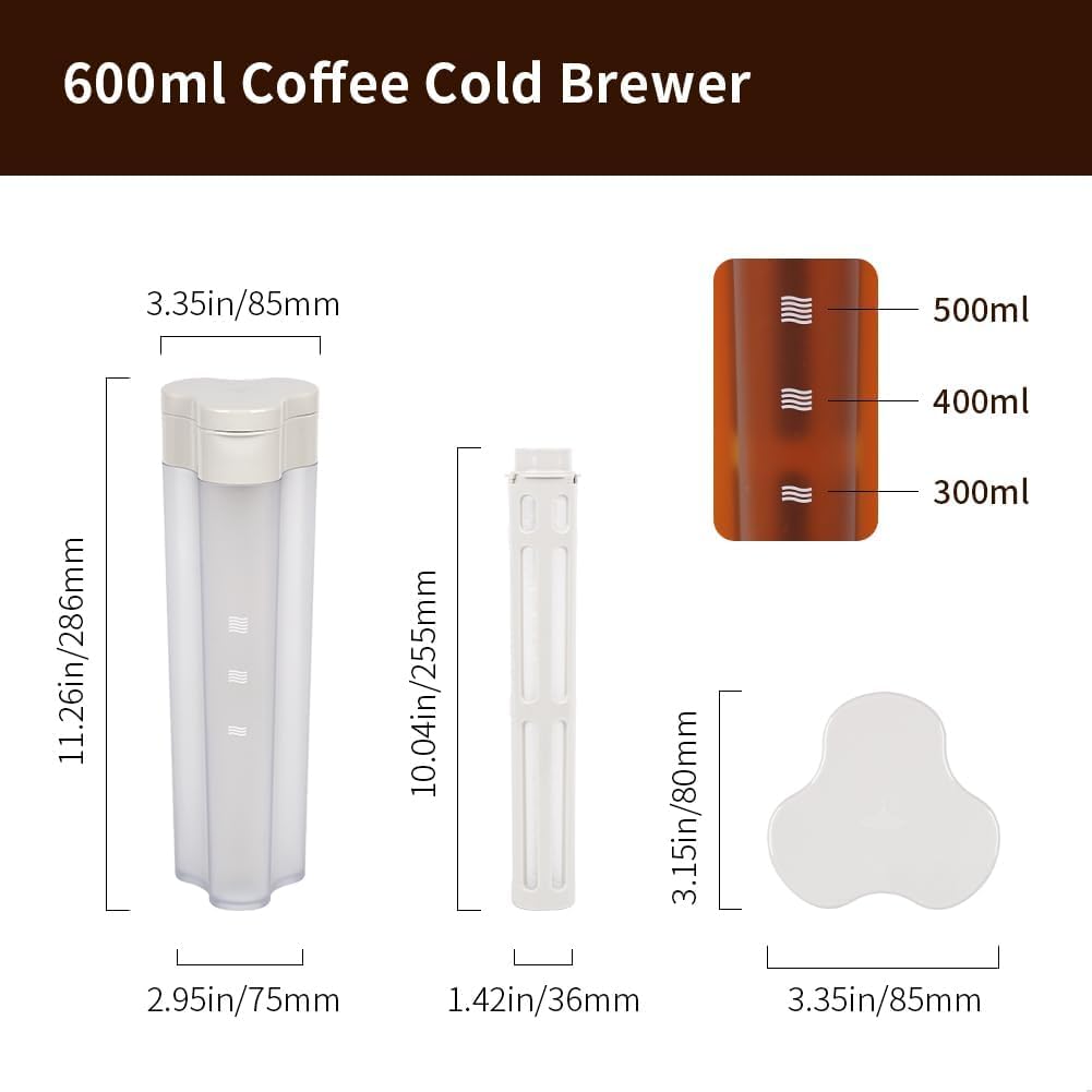Watchget Portable Cold Brew Coffee Maker, 600ml/20oz, Iced Coffee Maker, Tea Brewer, Leak-Proof, Removable Fine Mesh Filter, Ideal for Home Use