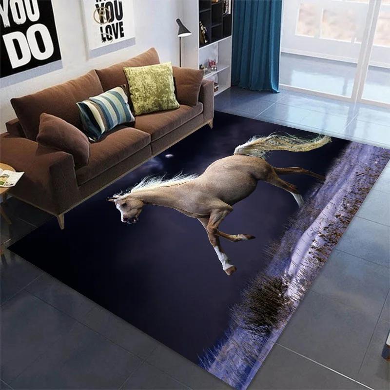 3D Printed Horse Carpets Kids Bedroom Large Animal Area Rugs for Living Room Anti-slip Child Game Soft Floor Mat Home Decoration