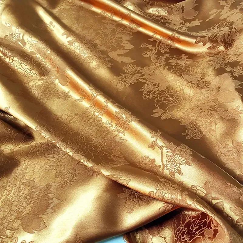 Vintage Kyselina octová Saténová látka Měkký vzor květinových větví Žakárová látka na Oblečení Šaty Sukni Cheongsam DIY Šití Textil