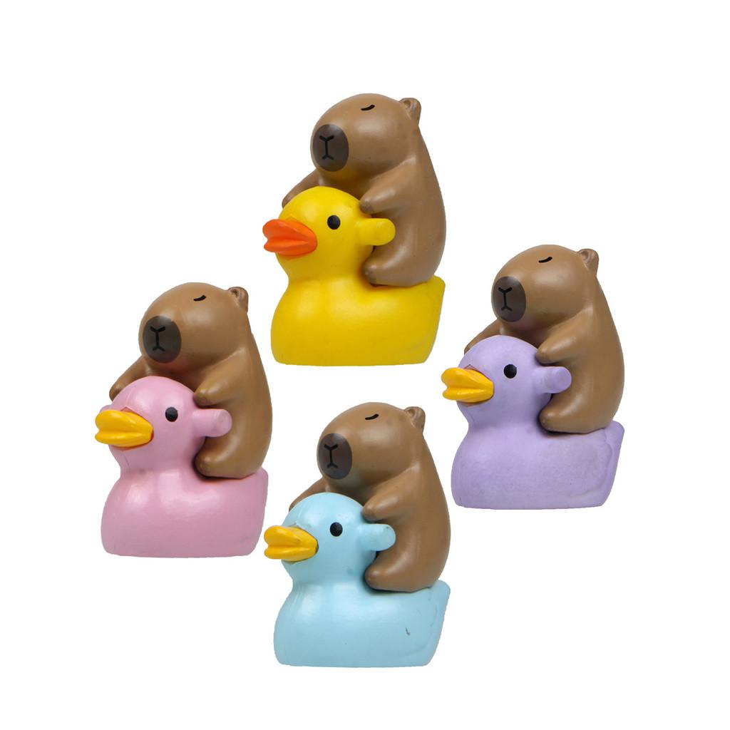Pvc Capybara Duck Cartoon Figures Mini Garden Statues For Home Office Decor