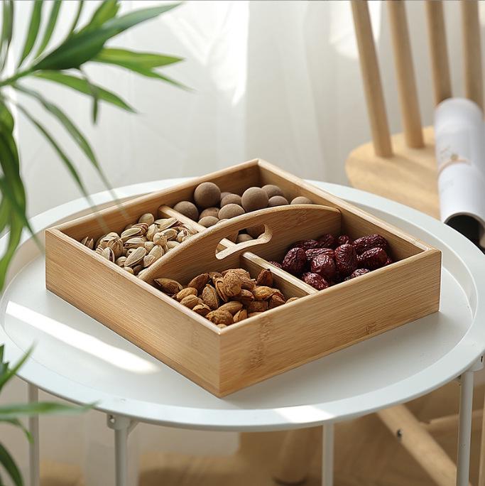 Bamboo and Wood Divided Snack and Candy Box