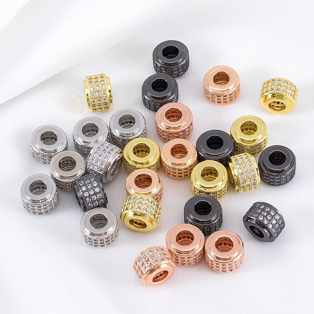 5Pcs 6.5x9mm Cylindrical Spacers Bead DIY Jewelry Making Large Hole Wheel Beads Necklace Bracelet Paved Zircon Brass Accessories
