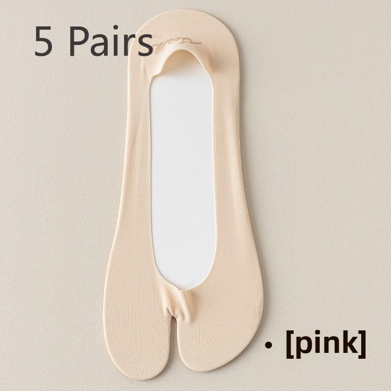5 Pairs of Women's Spring and Summer Shallow Mouth Invisible Ice Silk Deodorant Two Toe Socks