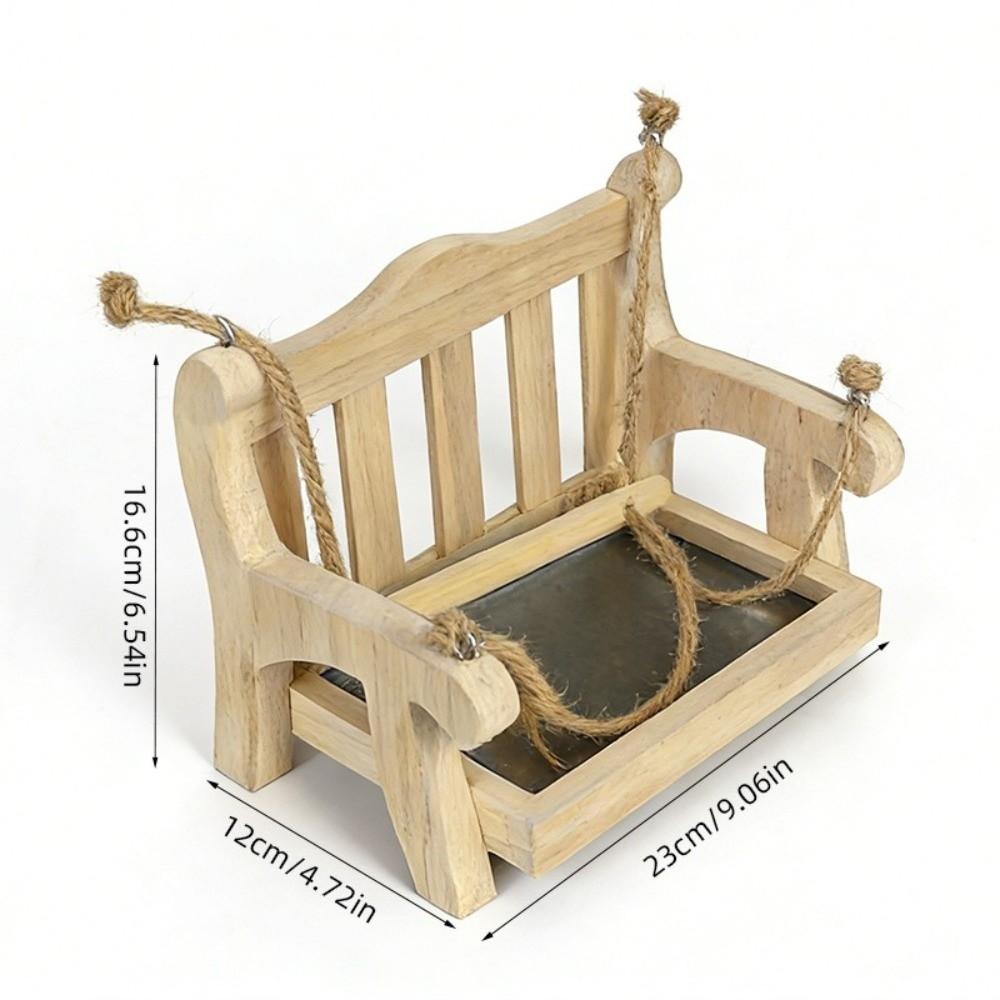 Durable Wooden Hanging Bird Feeder Chair Design Rest Stand Bird Food Container Large Capacity Decorative Wildlife Habitat Yard