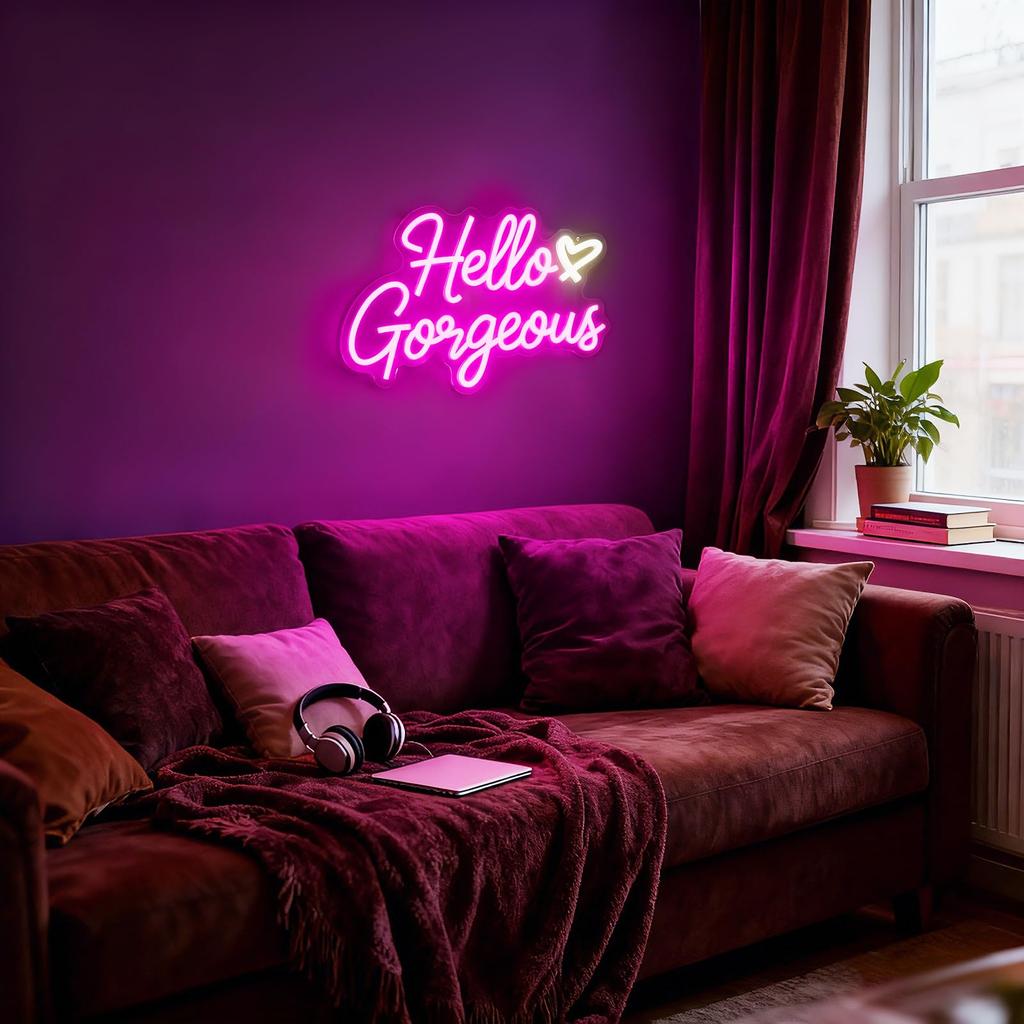 Hello Gorgeous Neon Signs for Wall Decor, Hello Beautiful Lights for Girls Bedroom, Makeup Room Decor, Wedding, Birthday Party