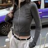 Slim Fit Long Sleeve Shirt Stand-up Collar Crop Tops Women Casual Female Solid Sweatshirt  Women