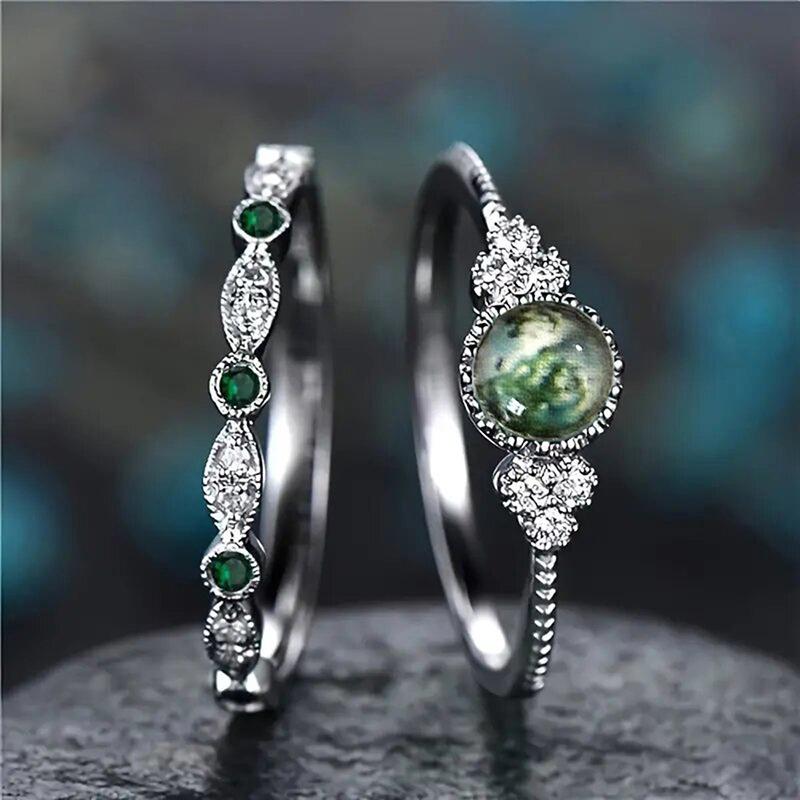 925 Sterling Silver Ring Set for Women Emerald Zircon Crystals Engagement Wedding Jewelry Glamour Gifts