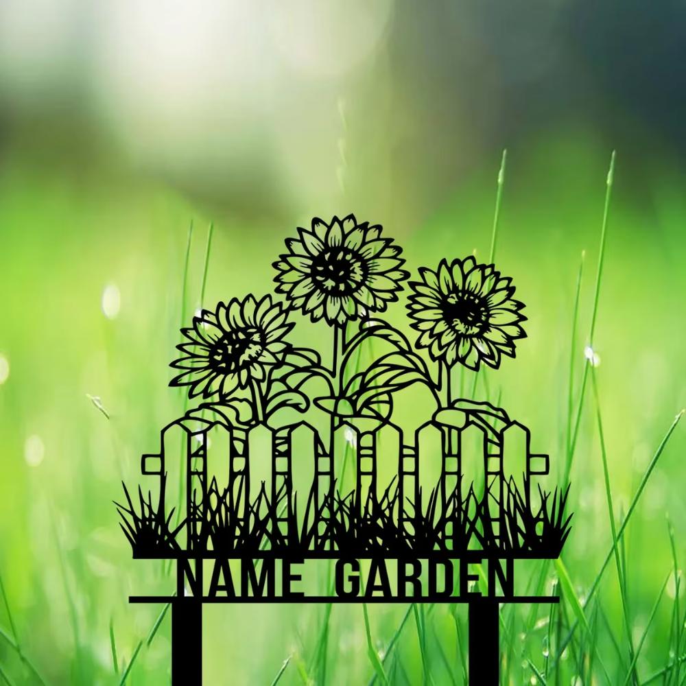 Metal Garden Stake Sunflower Yard Art Personalized Name Sign Outdoor Decor