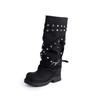 Maillard trouser boots autumn new women's retro round head niche design long boots rivet knight boots
