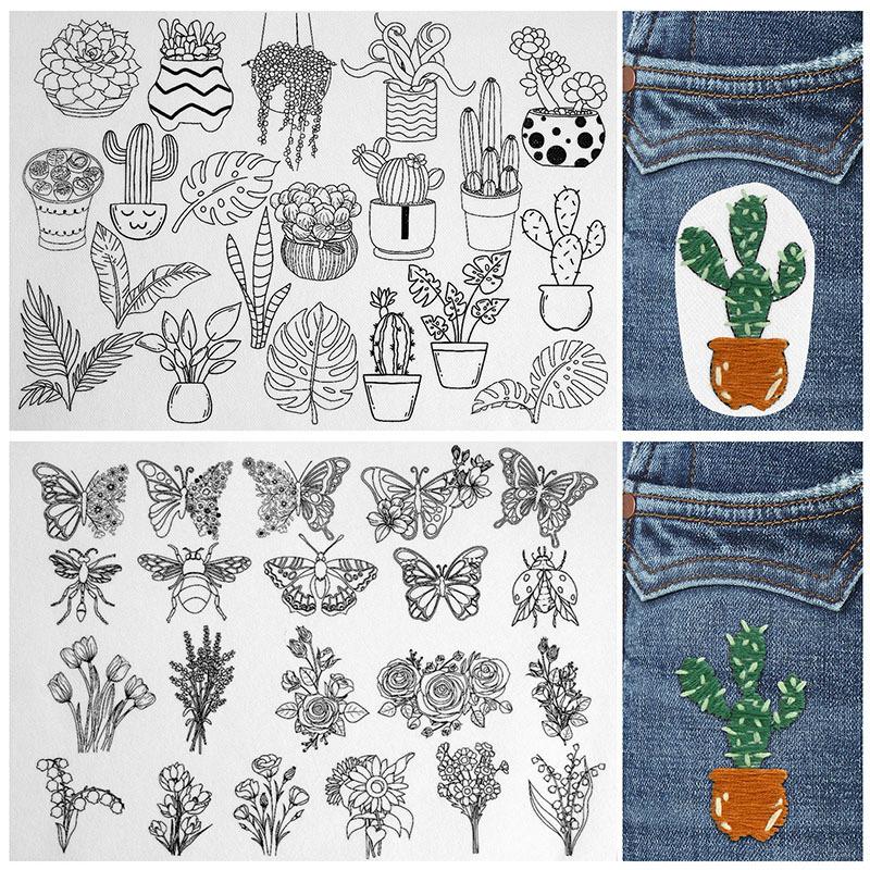 O varietate de modele autocolante din pânză brodată broderie manuală material DIY pungă broderie solubilă în apă manuală