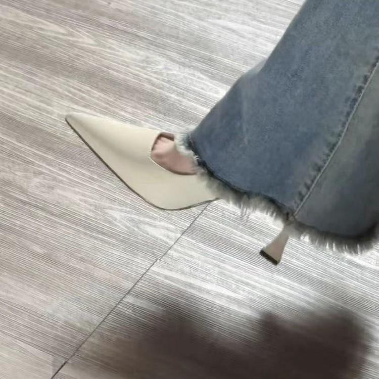 French back strap black pointed high heels 2025 spring and summer super fairy style single shoes sandals female black