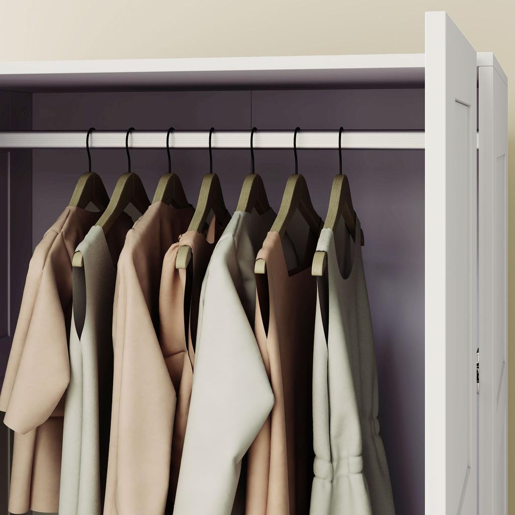 Double Paneled Door Wardrobe, with Shelves - White