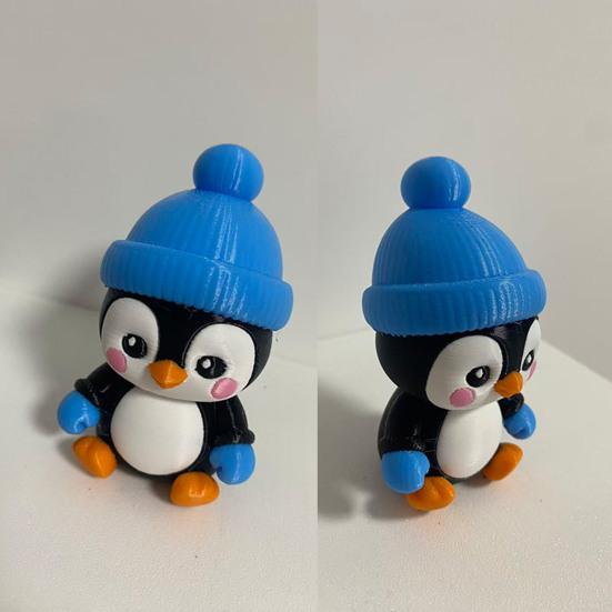 Small Penguin Figurine Cute with Knit Hat, 3D Printed Cartoon Holiday Gift for Friends Animal Statue Christmas Desktop Ornament, Car Dashboard