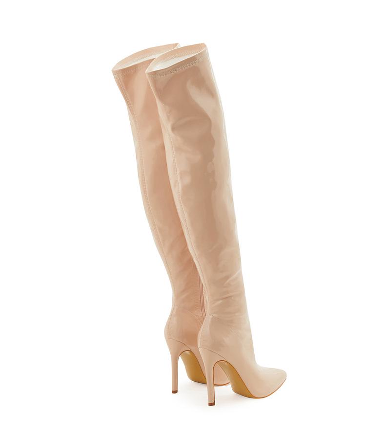 Cross2023 Women's Soft Patent Leather Stiletto Over-the-Knee Boots with Pointed Toe & Side Zipper
