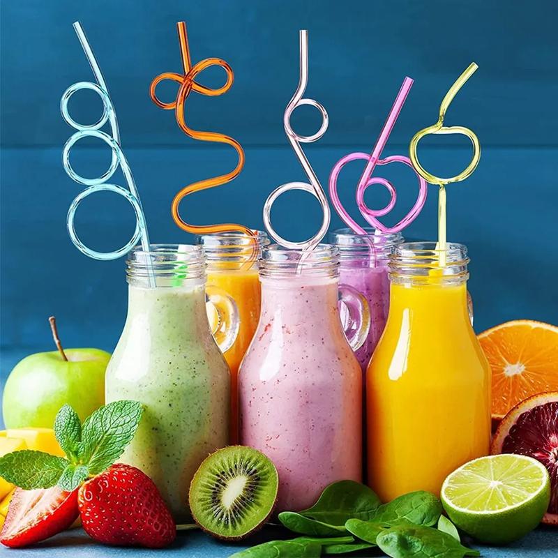 20pcs Colorful Reusable Drinking Straws Hard Plastic Silly Curly Crazy Gift Straw for kids Birthday Party Decoration Accessories