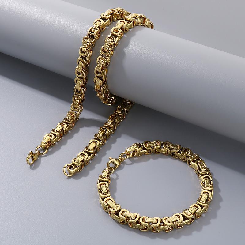 

Трендовая мужская цепочка «Императорская» из титановой стали 8 мм с отделкой из 18-каратного золота Necklace 55cm, ~104g