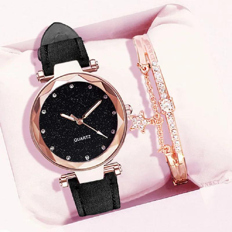 Starry Sky Women Watch Bracelet Ladies Wristwatch Pink Female Girls Clock Fashion Leather Simple Watches Reloj Mujer Rosa