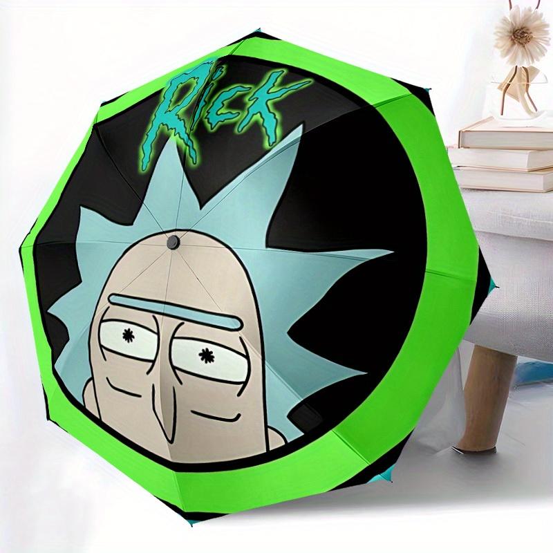 Rick Sanchez Automatic Folding Cute Windproof Umbrella with Sturdy Iron Frame, Portable Compact Travel Umbrella All-Season Use Parties 0807061