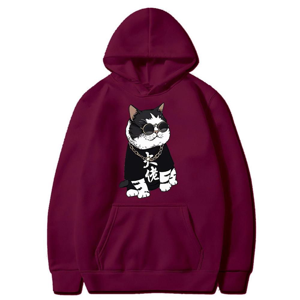 Cool and Cute Big Boss Cat Fun Print Autumn/Winter Women's Fashion Instagram Heavyweight Sweater Hooded Loose Long sleeved Coat