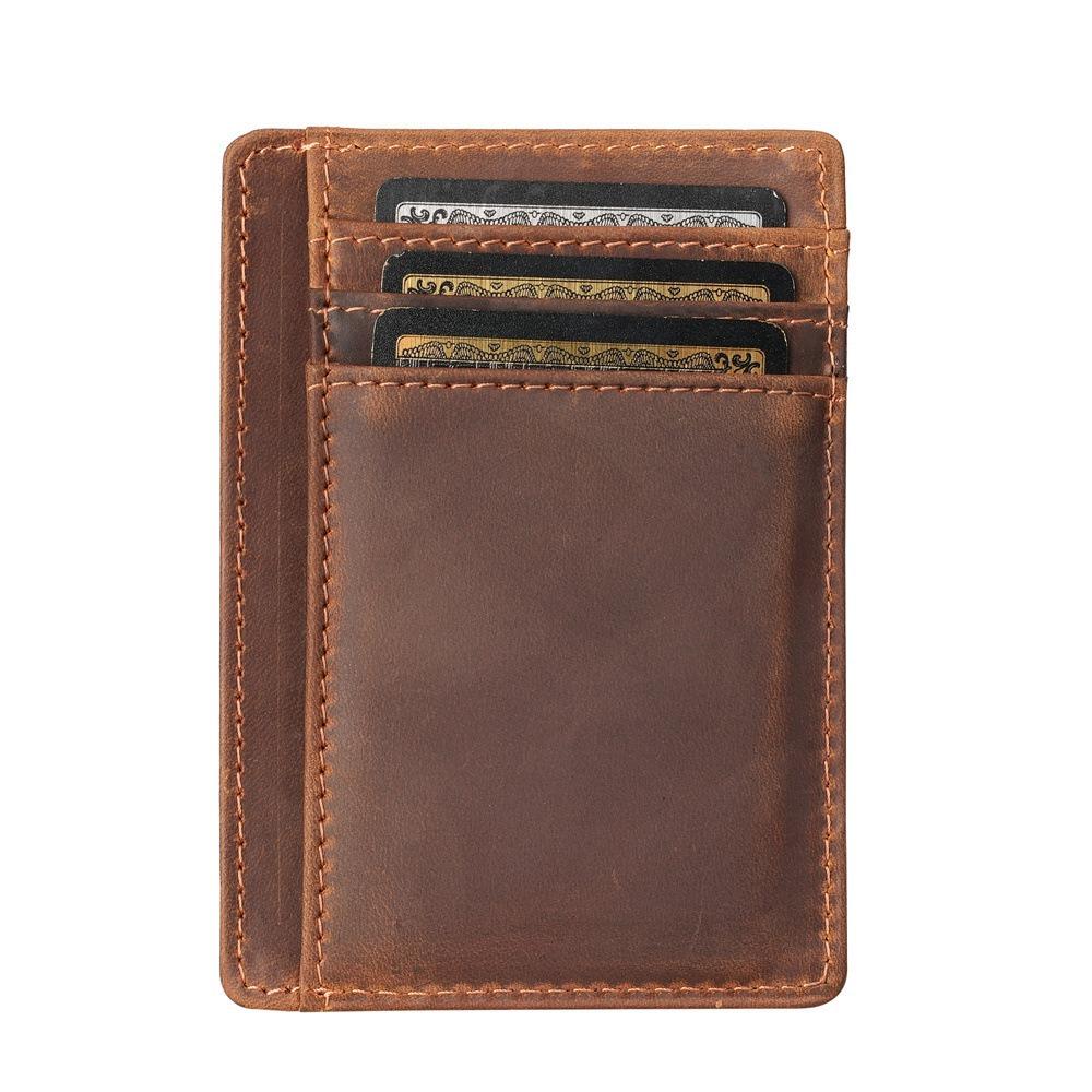 Slim Genuine Leather Card Holder Wallet for Cards Minimalist Crazy Horse Leather Card Case Slim Front Pocket Wallets