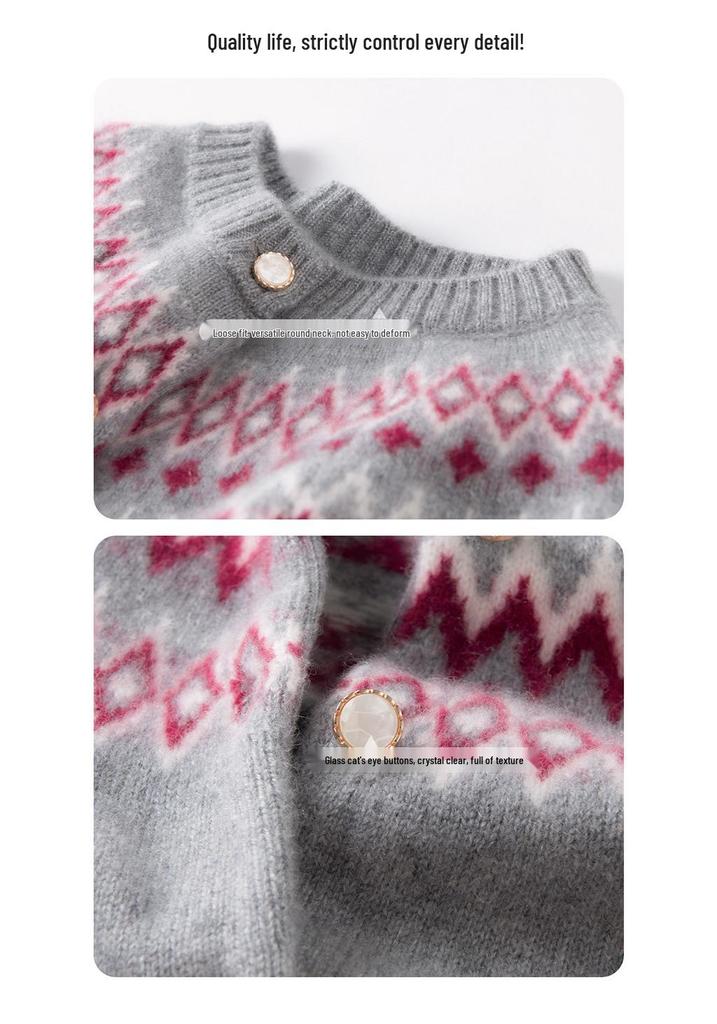 Women's Forest-Style Retro Fair Isle Knit Cashmere Cardigan - Autumn/Winter Loose Fit, Lazy Style, Thickened Sweater.