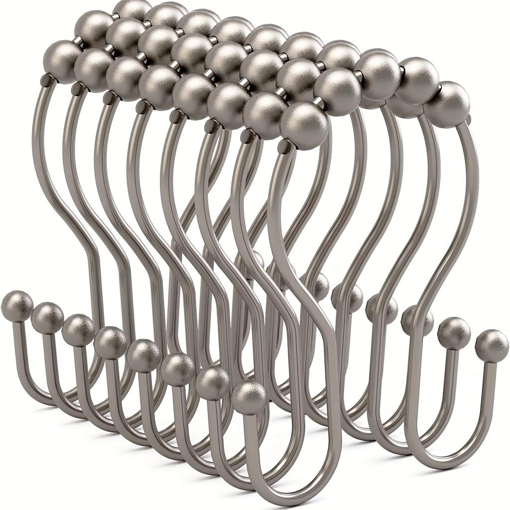 12pcs, Rustproof Stainless Steel S Shape Shower Curtain Hooks Rings, For Bathroom Shower Rod Curtains, Bathroom Accessories