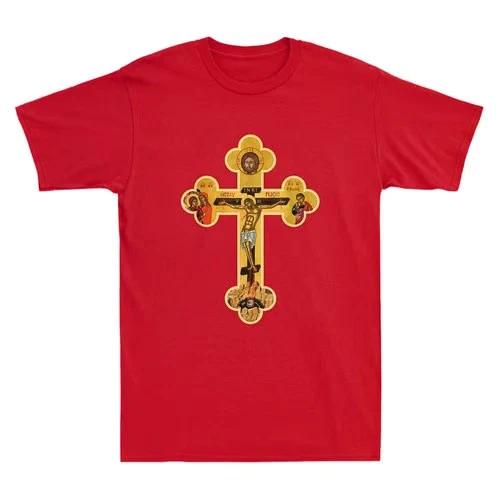 Greek Orthodox Jesus Christ Cross Icon Funny Christian Gift Retro Men s T-Shirt L