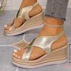 Fashion Gold Cross Strap Wedge Heels Sandals Women Summer 2025 Chunky Platform Light Weight Sandles Woman Plus Size Rome Sandalias Mujer