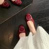 2025 Autumn New Temperament Round Head Square Buckle Shallow Mouth Suede Commuting Versatile Flat Sole Shoes Women's Spring and Autumn