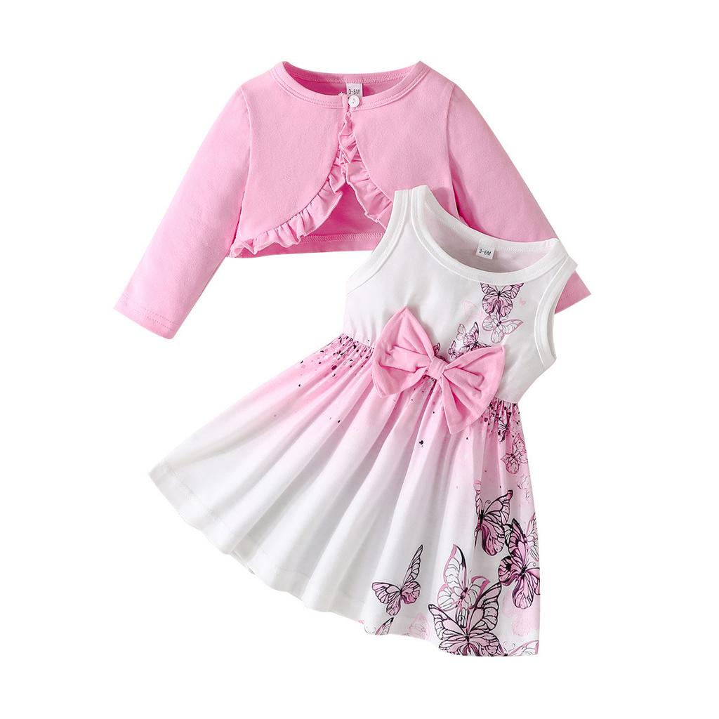 Girls Autumn Clothes Fashion Children Jacket + Dress 2 Piece Sets Suspender Dress Suit for Kids