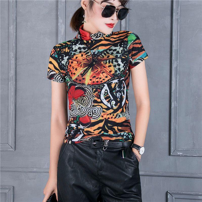 

Women s Turtleneck Bottoming Shirt Short Sleeve T-Shirt European Station 2023 Spring New Arrival Half-Sleeve Shirt Silm Mesh Tops Color L