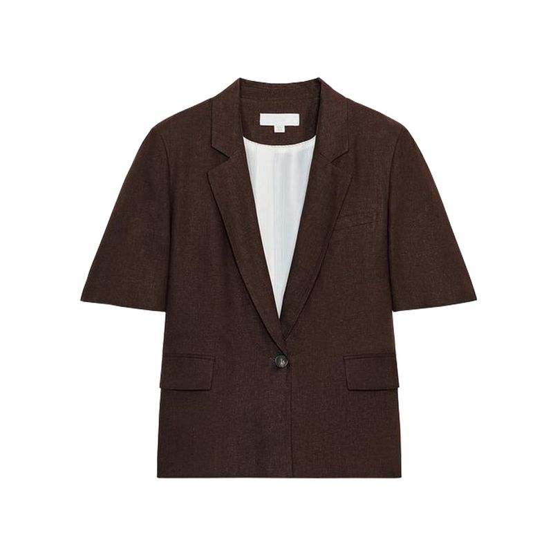 

Fall New Women s Clothing One Button with Padded Shoulder Linen Blend Lapel Short Sleeve Suit Outwear 8630385 Brown L