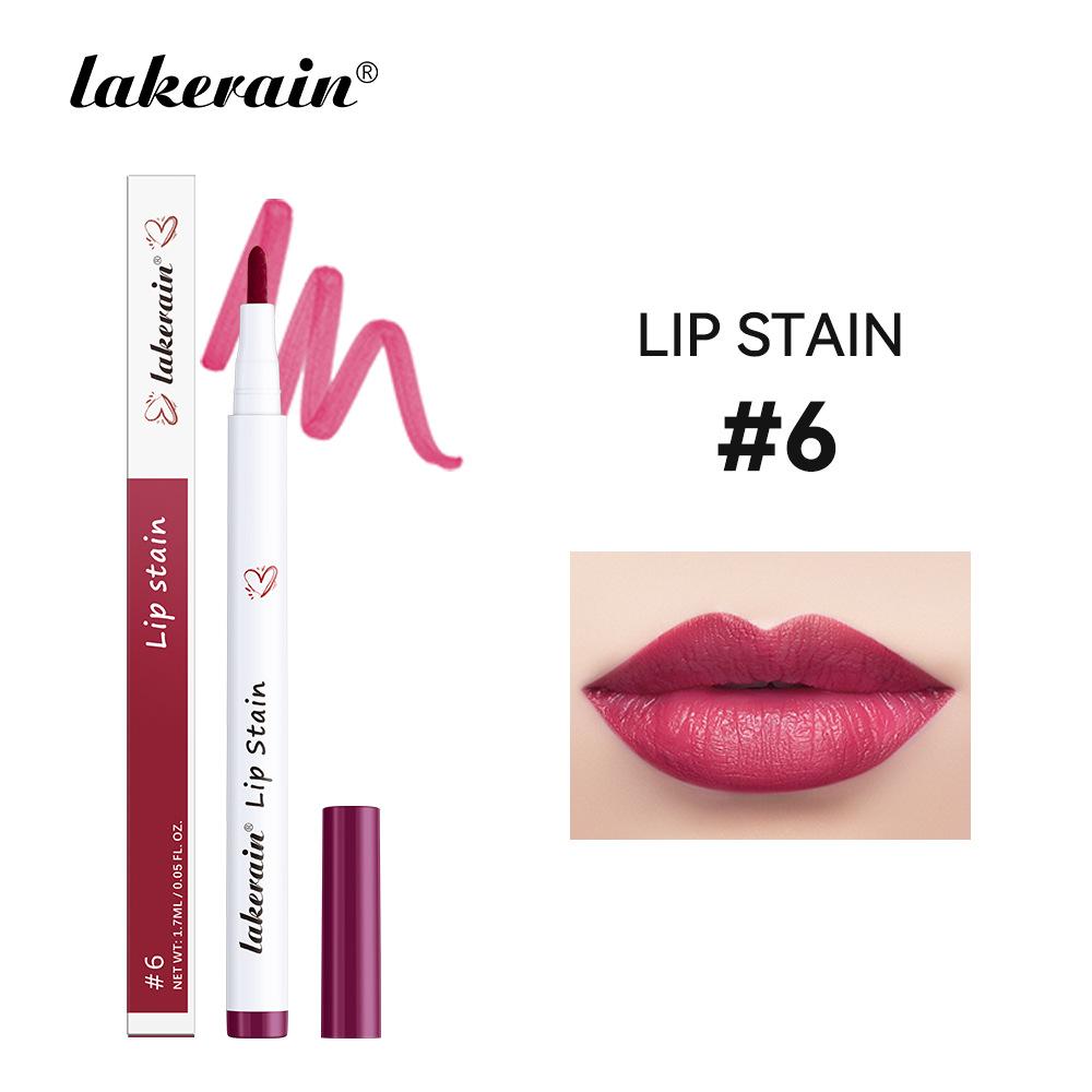 Lakerain Lip Stain Pen: Long-Lasting Waterproof Matte Lip Liner & Kiss-Proof Lightweight Color, 6 Shades for Precise Lip Shaping & All-Day Wear