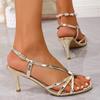 Fashion Summer Stiletto Sandals Women's Fashion Round Toe Open Toe Cross Slim Strap One Buckle Non-Slip High Heels