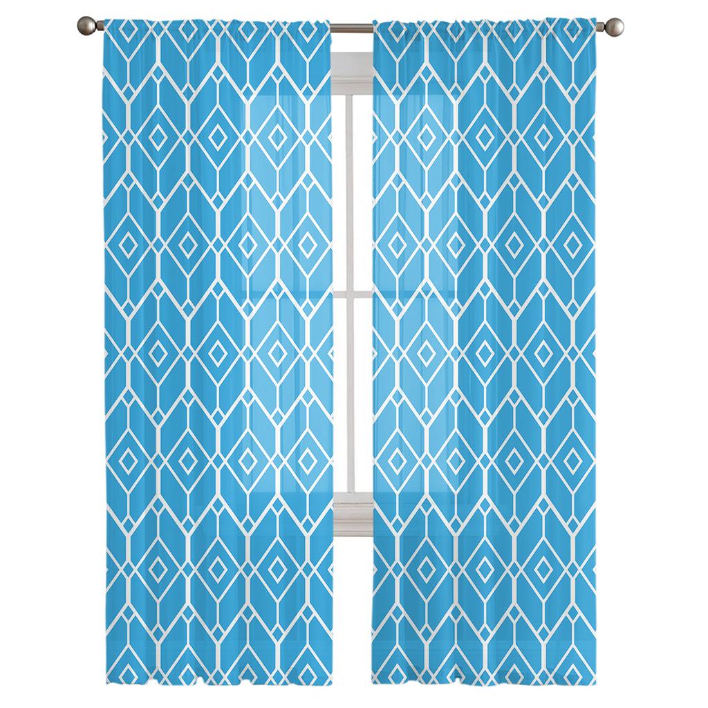 Geometrische Textur Grafiken Himmel Blau Sheer Vorhänge Für Wohnzimmer Schlafzimmer Wohnkultur Küche Tüll Für Windows Voile Vorhänge