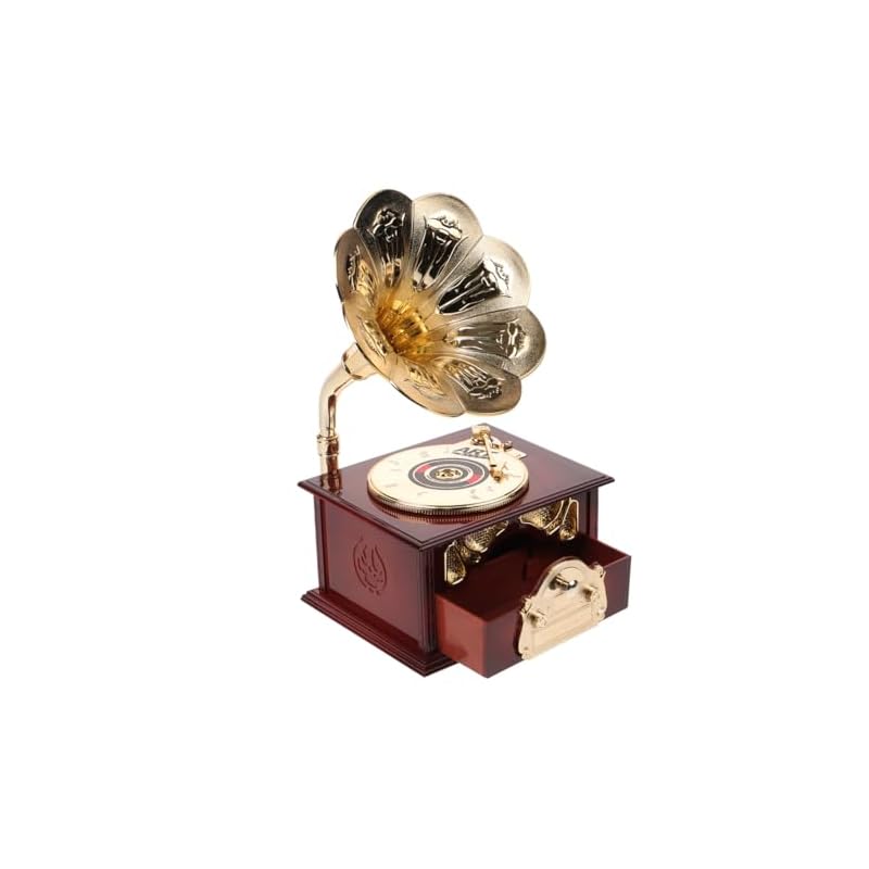 Toyvian Phonograph-Style Wind-Up Music Box, Design, Interior Decoration, Gift Idea, 9.06 X 5.12 X 4.33 Inches, ABS Material, Perfect for Desk Decor