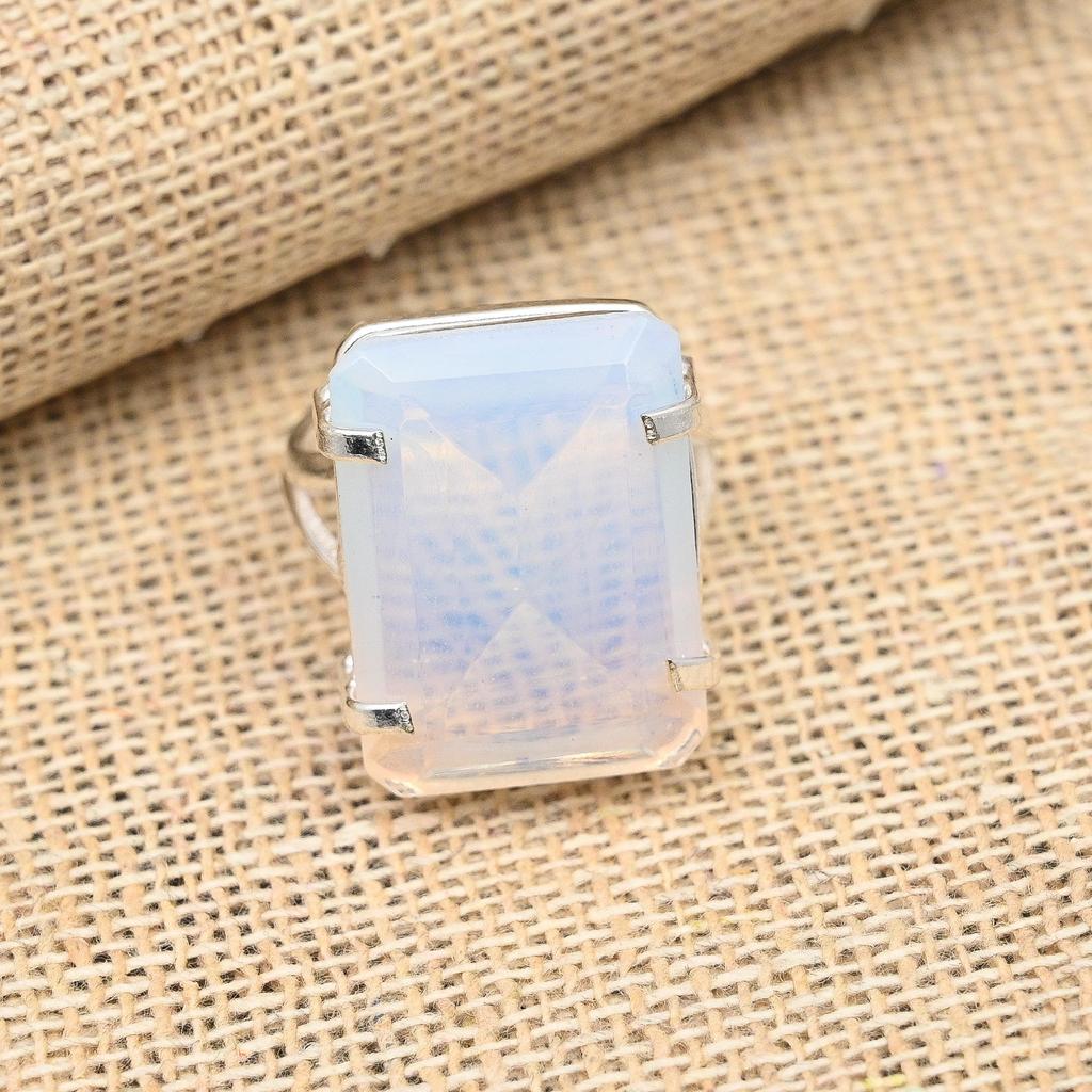 Milky Opal Gemstone Handmade Ring 925 Sterling Silver Jewelry Pretty Ring For Women