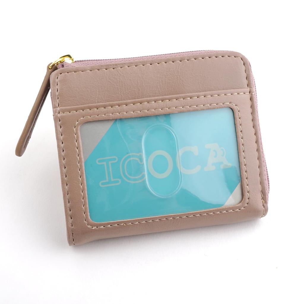 E-mono Coin Purse, Pass Case, L-Shaped Zipper, Multi-Function Coin Case (Taupe)