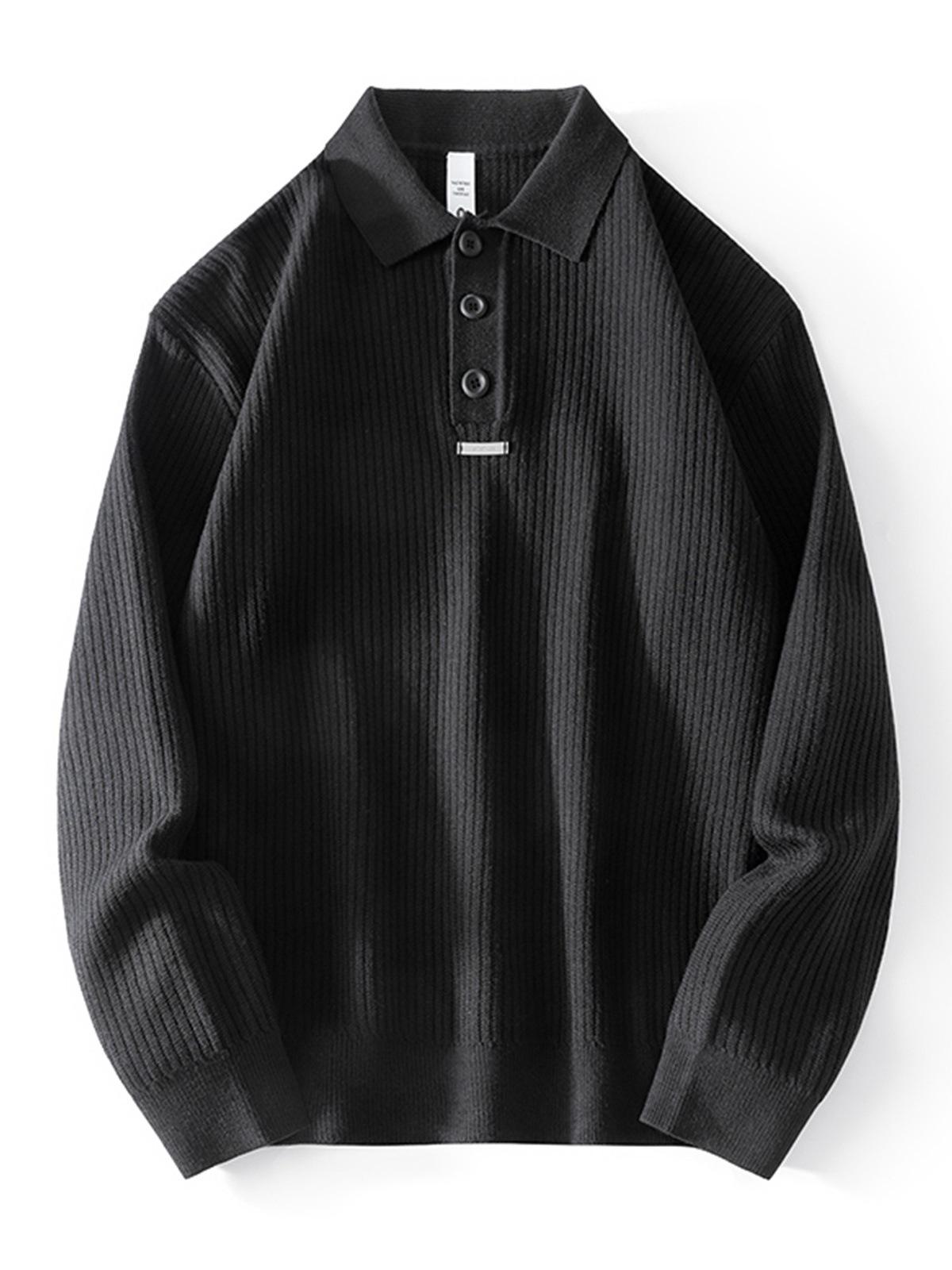 

Men s Heavyweight Knit Polo Collar Hoodie - 2025 Winter Casual Warm Long Sleeve Sweater 3XL 187-216 lbs чорний