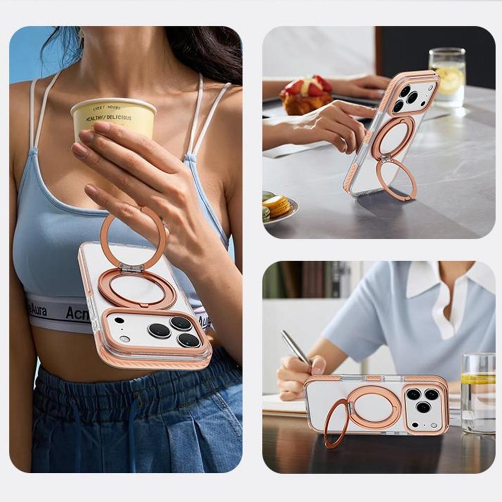 For iPhone 17 Pro Case Rotating Kickstand TPU + TPE Phone Cover Compatible with MagSafe