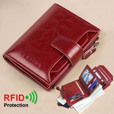 Vintage Dámská peněženka z pravé kůže Blokování RFID Krátká Multifunkční Velkokapacitní zip Peněženka na mince Spona na peníze