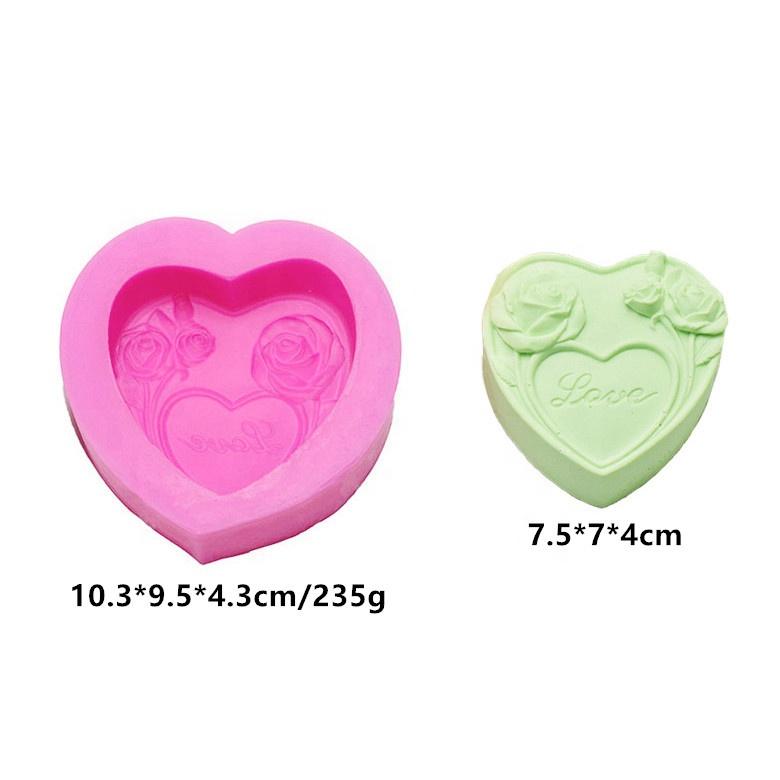 Factory Cheap Classic Popular Art Heart Roses Pattern Silicone DIY Handmade Loaf Soap Candle Ornament Mold
