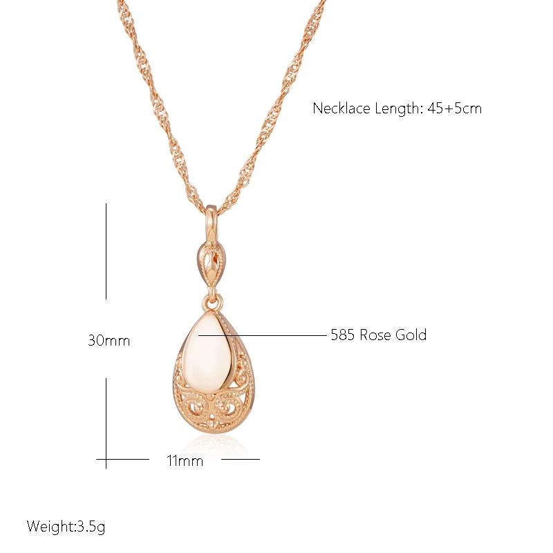 Glossy  Rose Gold Color Pendant Necklaces For Women Simple Water Drop High Quality Ethnic Bride Daily Jewelry