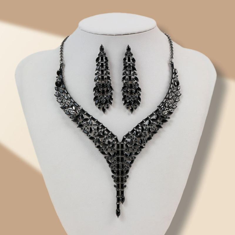High Wedding Jewelry Full Diamond Bridal Dress Noble Necklace Earrings Jewelry Set