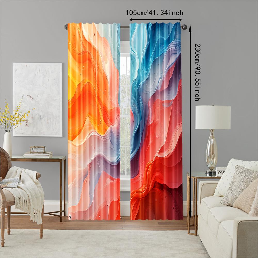 2 Pcs   Versatile Polyester Transparent Curtains for Home Decoration Colorful Watercolor Art for Use In Bedrooms and Living Rooms